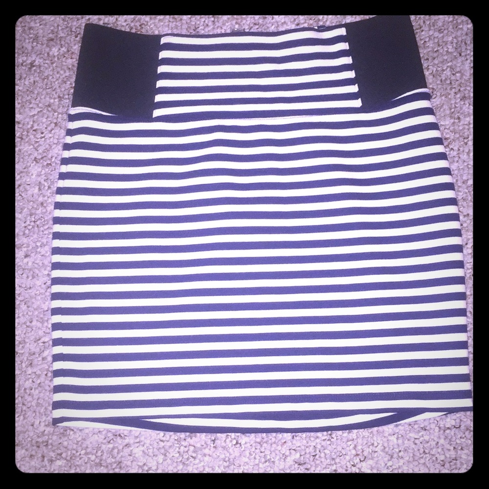 Navy Blue White Striped Mini Pencil Skirt
